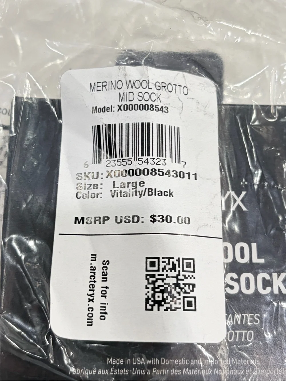 Arc’teryx Adult Large Merino Wool Grotto Mid Sock Blue Black NWT Men's Women's